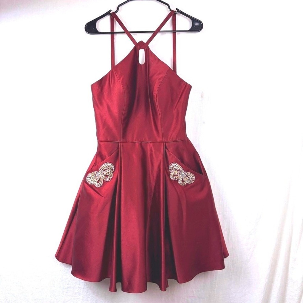Stacy Sklar Satin Mini Party Dress Junior Sz 9 Tulle Beaded Y2K Special Occasion